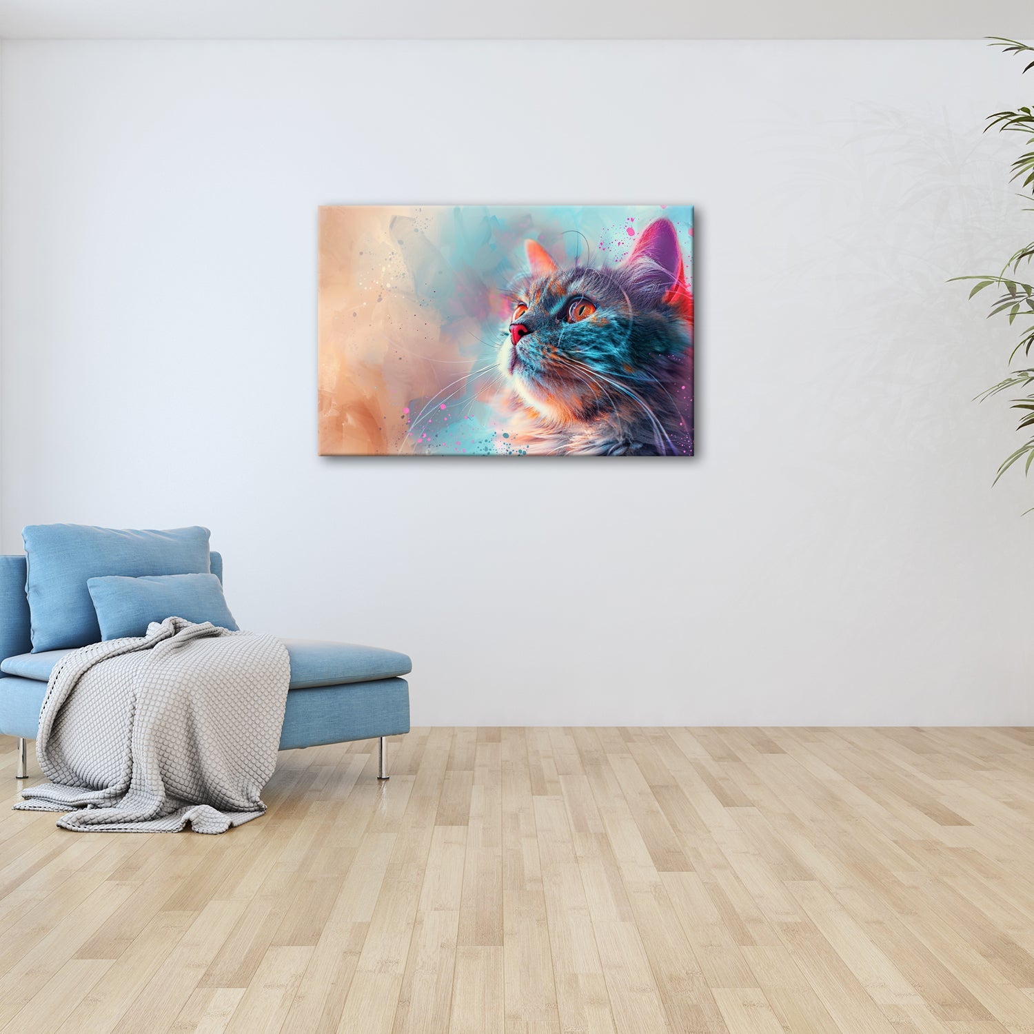 Leinwandbild Kunst und Katze – ein Blick, getaucht in Farben und Fantasie - deyoli