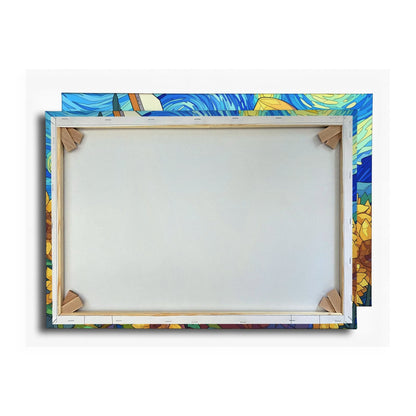 Leinwandbild Künstler malt Sonnenblumen – Wirbelnder Himmel XXL Canvas - deyoli