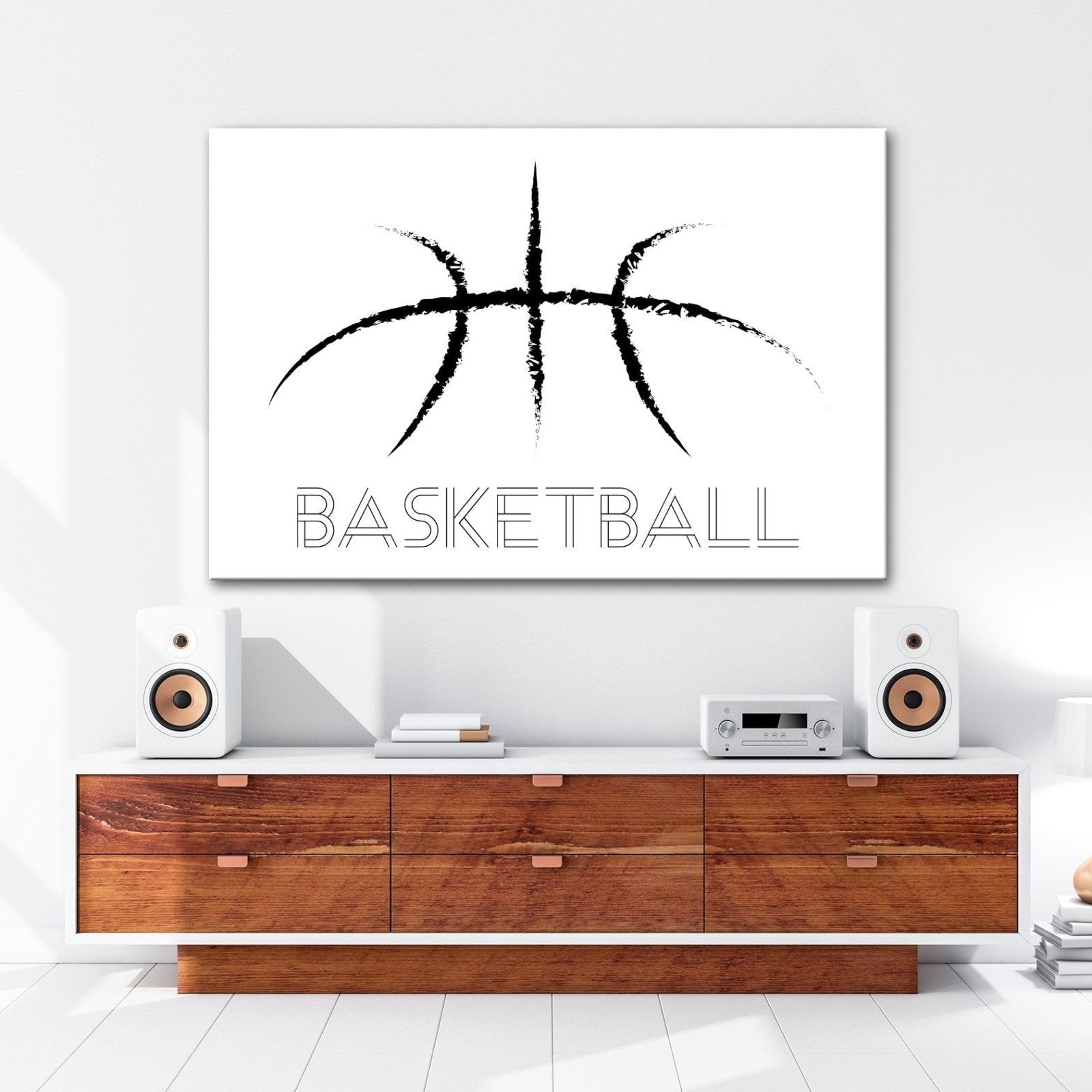Leinwandbild Künstlerischer Basketball mit stilisiertem Schriftzug - deyoli