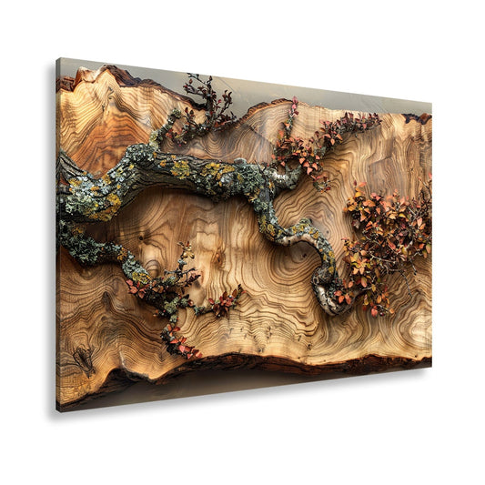 Leinwandbild Kunstvoller Ast auf edlem Holz – Natur als Gemälde. - deyoli