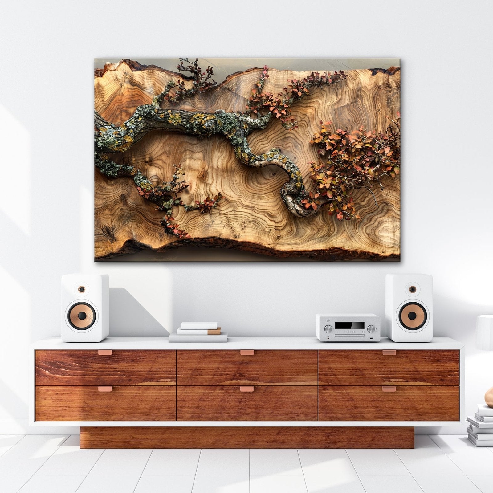 Leinwandbild Kunstvoller Ast auf edlem Holz – Natur als Gemälde. - deyoli