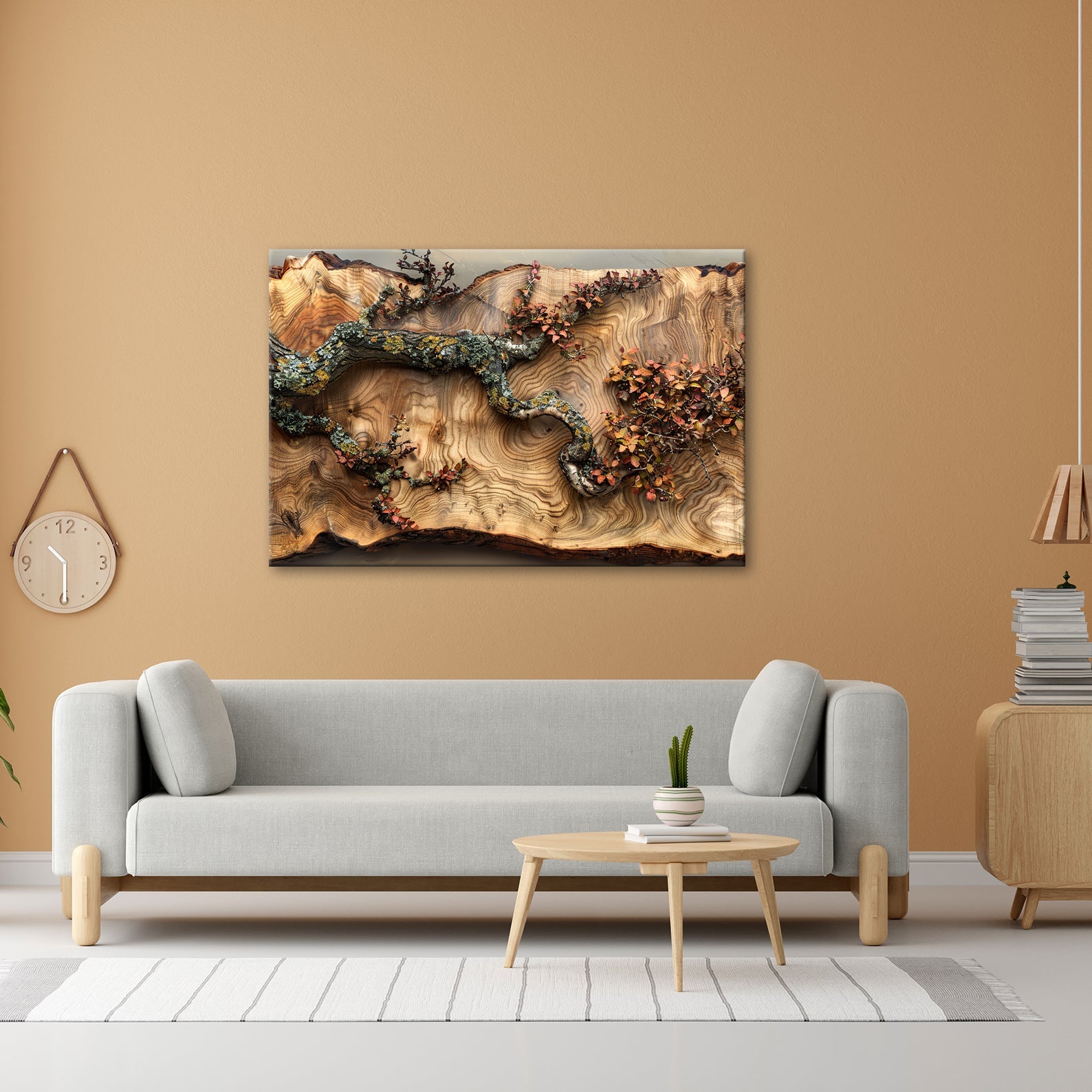 Leinwandbild Kunstvoller Ast auf edlem Holz – Natur als Gemälde. - deyoli
