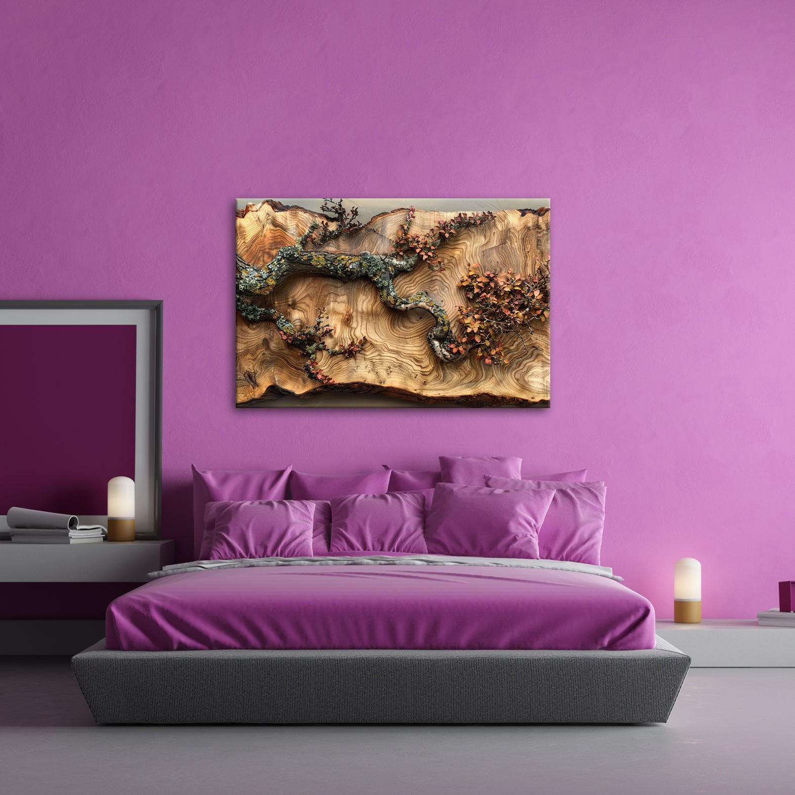 Leinwandbild Kunstvoller Ast auf edlem Holz – Natur als Gemälde. - deyoli