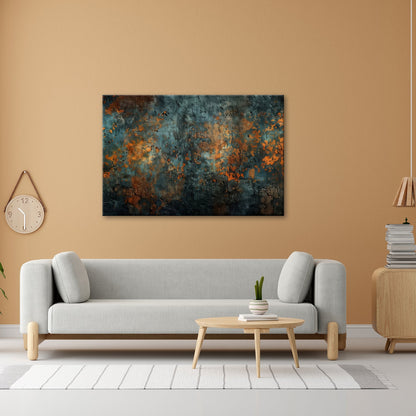 Leinwandbild Kupfer trifft Tiefe abstrakte Patina Blau Rost XXL – Abstrakte Kunst - deyoli