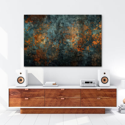 Leinwandbild Kupfer trifft Tiefe abstrakte Patina Blau Rost XXL – Abstrakte Kunst - deyoli