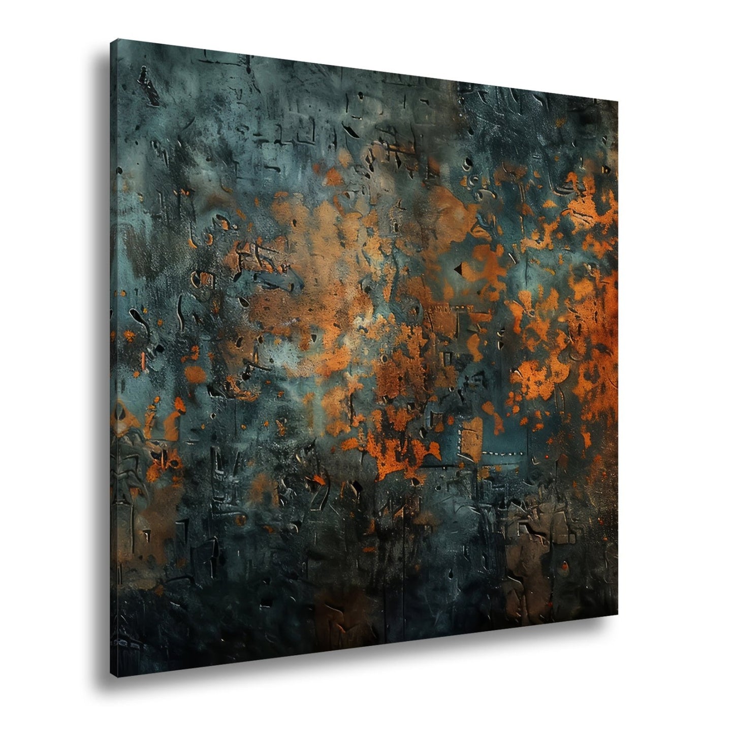 Leinwandbild Kupfer trifft Tiefe abstrakte Patina Blau Rost XXL – Abstrakte Kunst - deyoli