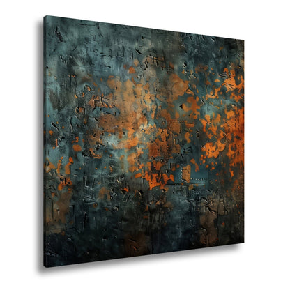 Leinwandbild Kupfer trifft Tiefe abstrakte Patina Blau Rost XXL – Abstrakte Kunst - deyoli