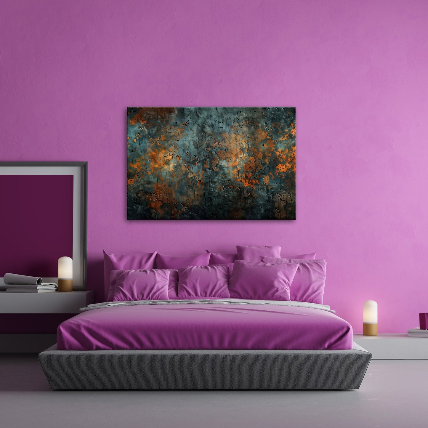 Leinwandbild Kupfer trifft Tiefe abstrakte Patina Blau Rost XXL – Abstrakte Kunst - deyoli