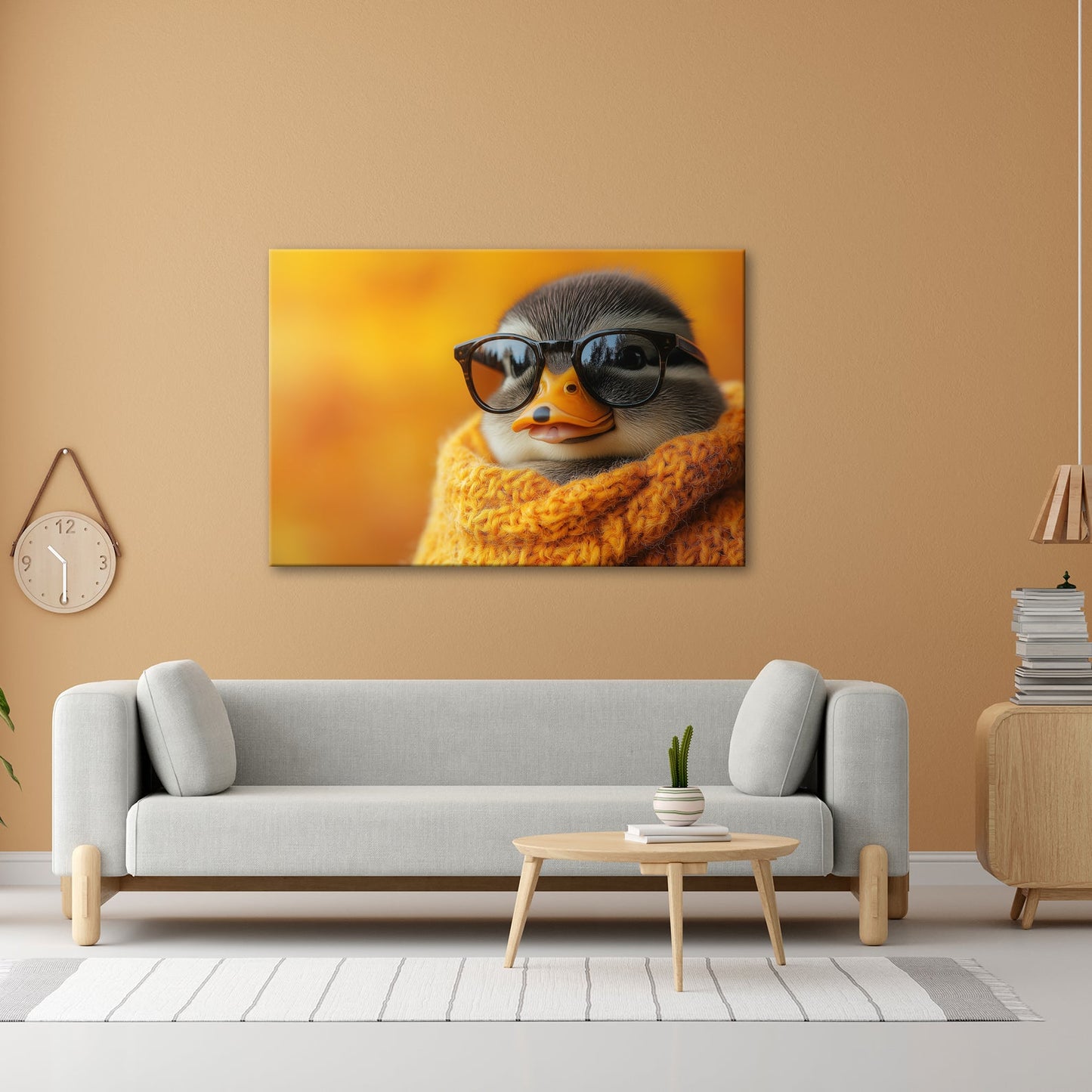 Leinwandbild Kuscheliger Coolnesskönig – Pinguin posiert im Strick und Stil. - deyoli