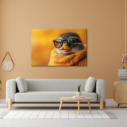 Leinwandbild Kuscheliger Coolnesskönig – Pinguin posiert im Strick und Stil. - deyoli