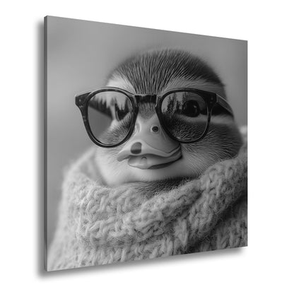 Leinwandbild Kuscheliger Coolnesskönig – Pinguin posiert im Strick und Stil. - deyoli