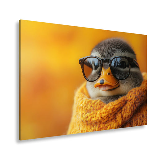 Leinwandbild Kuscheliger Coolnesskönig – Pinguin posiert im Strick und Stil. - deyoli