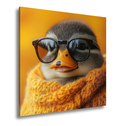 Leinwandbild Kuscheliger Coolnesskönig – Pinguin posiert im Strick und Stil. - deyoli