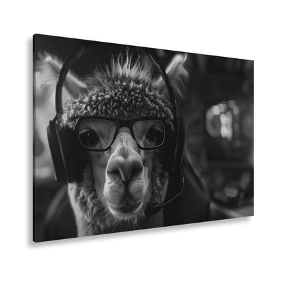 Leinwandbild Lama im Game – mit Brille, Headset und vollem Einsatz. - deyoli