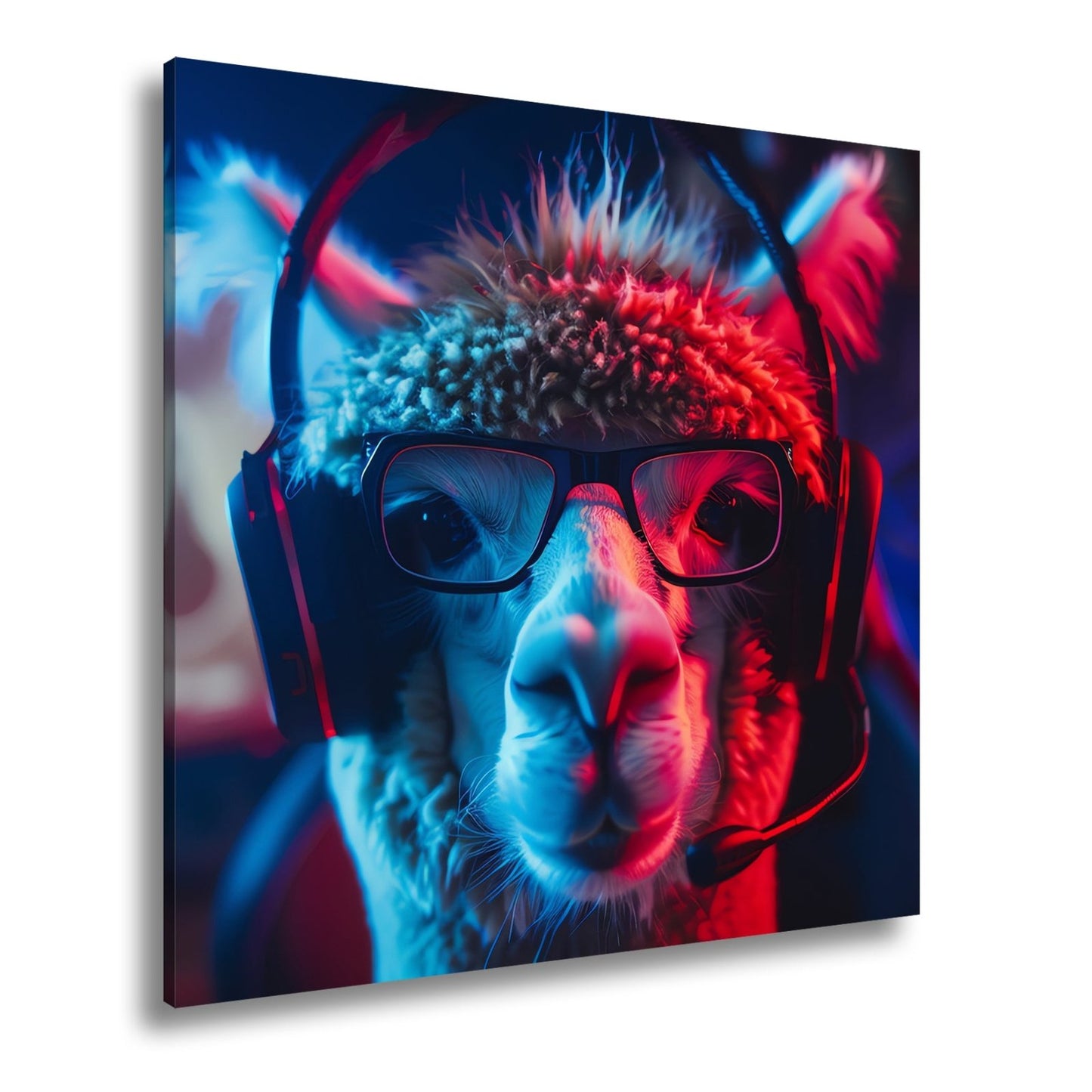 Leinwandbild Lama im Game – mit Brille, Headset und vollem Einsatz. - deyoli