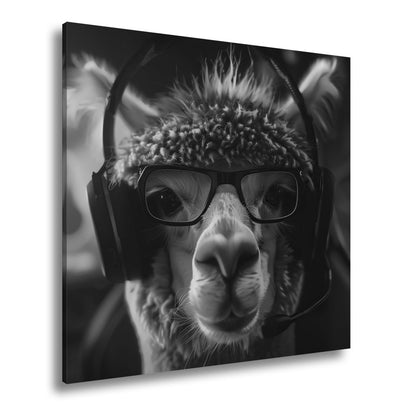 Leinwandbild Lama im Game – mit Brille, Headset und vollem Einsatz. - deyoli