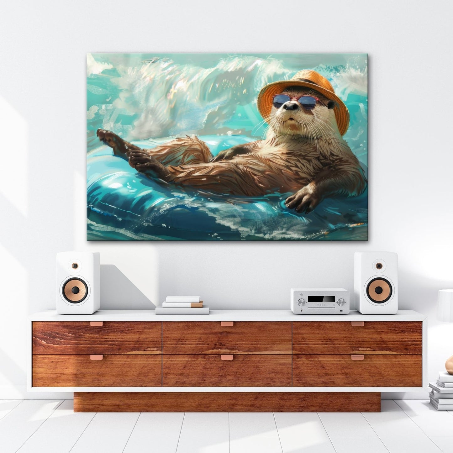 Leinwandbild Lässiger Otter – Genießt das Leben auf der Welle XXL - deyoli