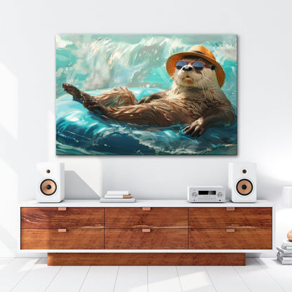 Leinwandbild Lässiger Otter – Genießt das Leben auf der Welle XXL - deyoli