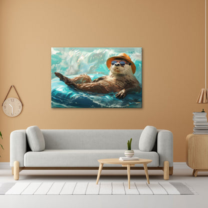 Leinwandbild Lässiger Otter – Genießt das Leben auf der Welle XXL - deyoli