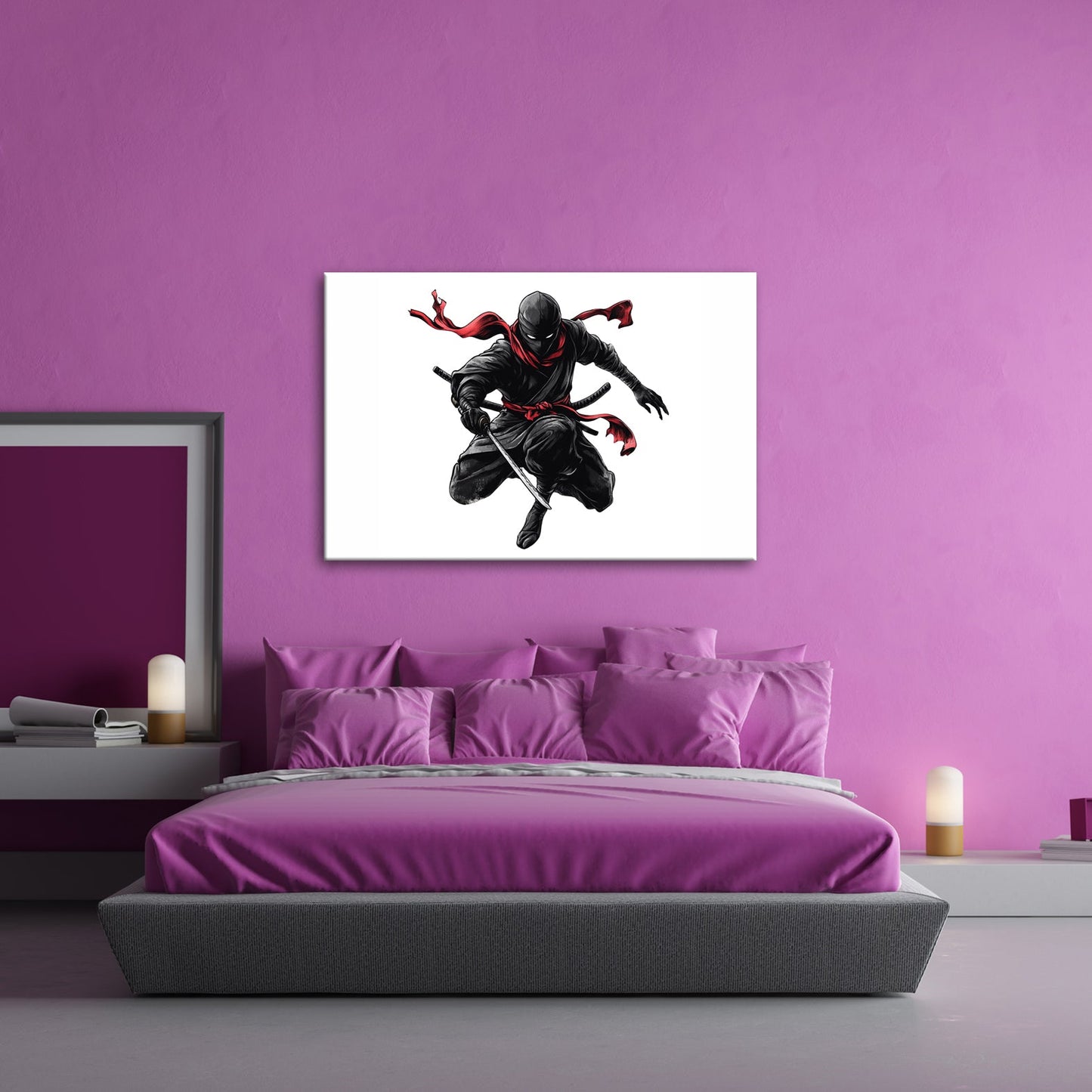 Leinwandbild Lautloser Ninja im Sprung, ein Wirbel aus Kraft und Stille - deyoli