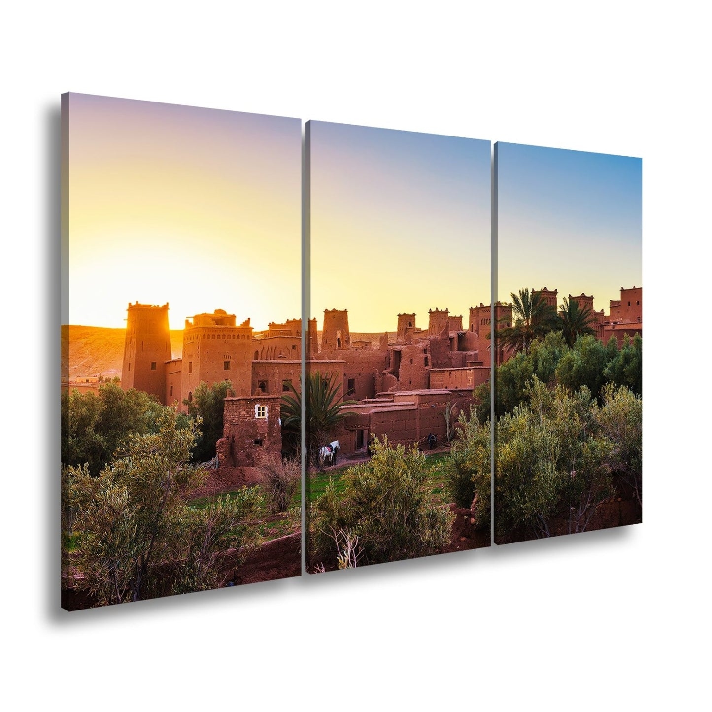 Leinwandbild Lehmrote Kasbah im goldenen Sonnenlicht XXL – Architektur Marokko - deyoli