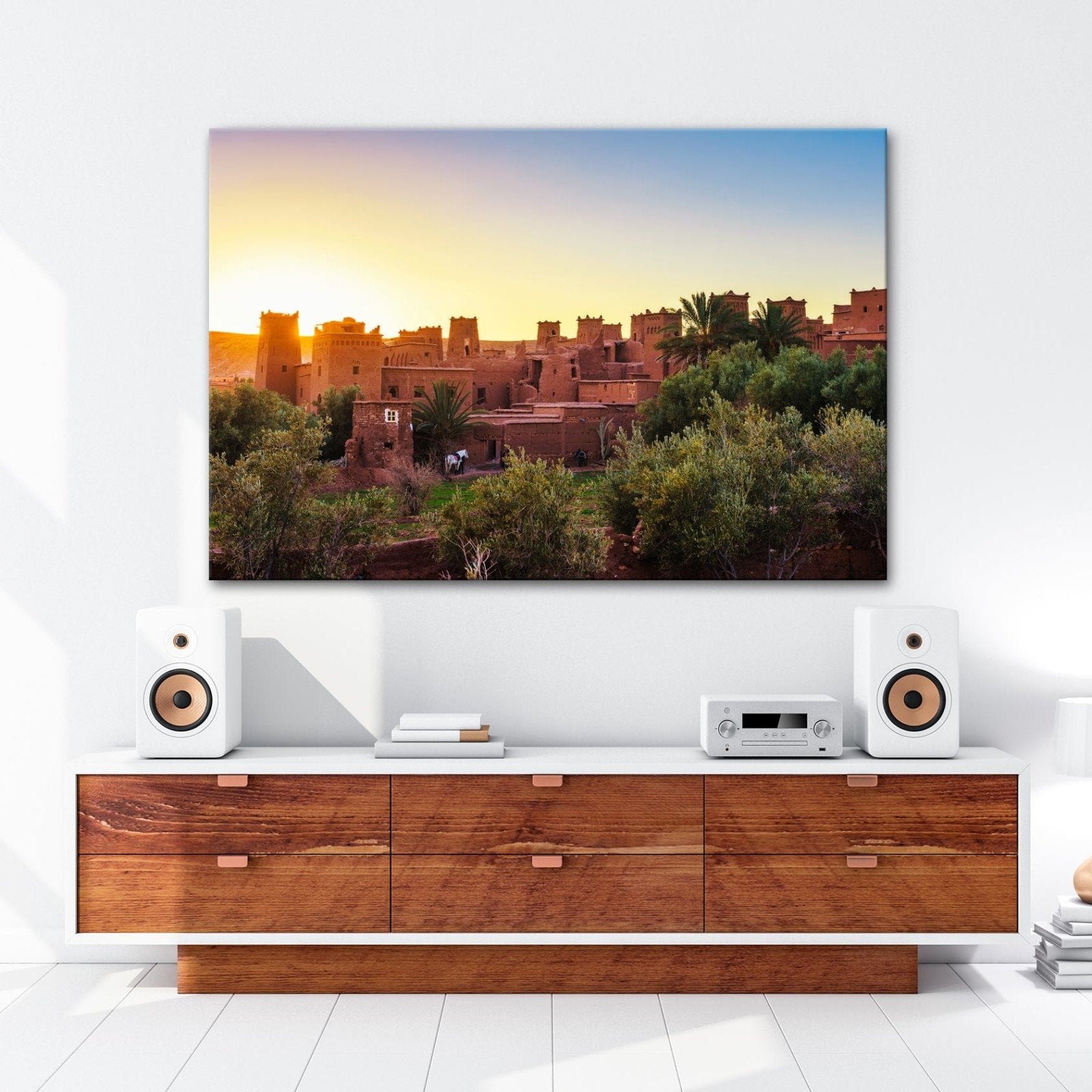 Leinwandbild Lehmrote Kasbah im goldenen Sonnenlicht XXL – Architektur Marokko - deyoli
