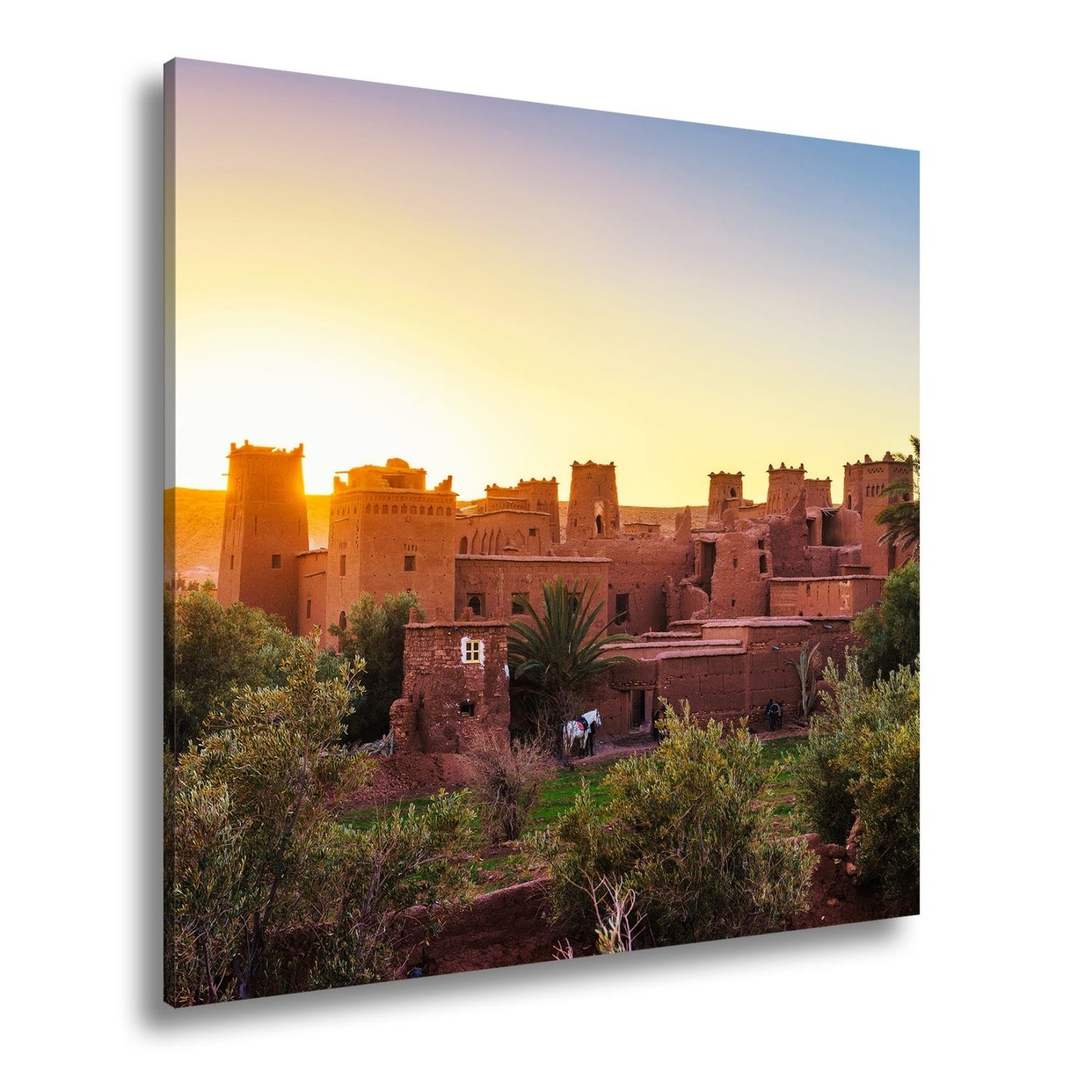 Leinwandbild Lehmrote Kasbah im goldenen Sonnenlicht XXL – Architektur Marokko - deyoli