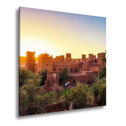 Leinwandbild Lehmrote Kasbah im goldenen Sonnenlicht XXL – Architektur Marokko - deyoli