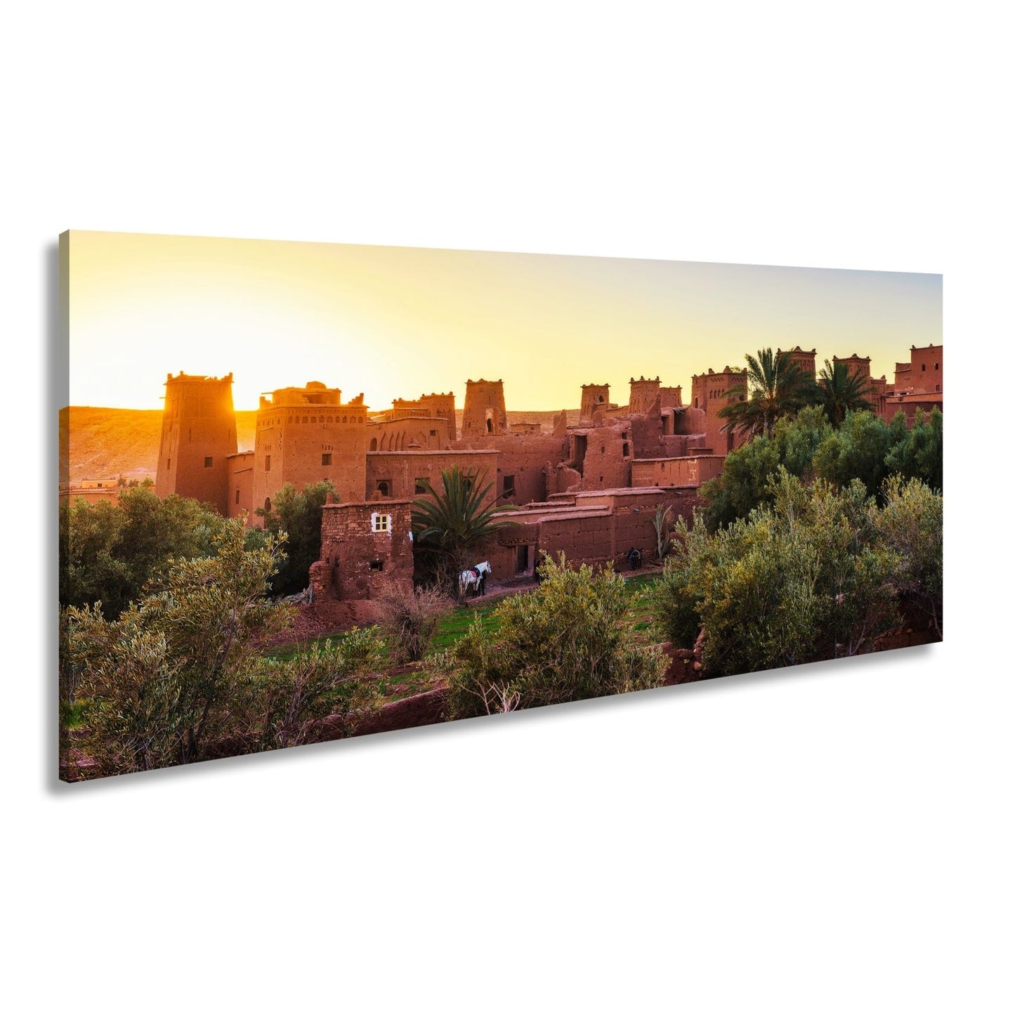 Leinwandbild Lehmrote Kasbah im goldenen Sonnenlicht XXL – Architektur Marokko - deyoli