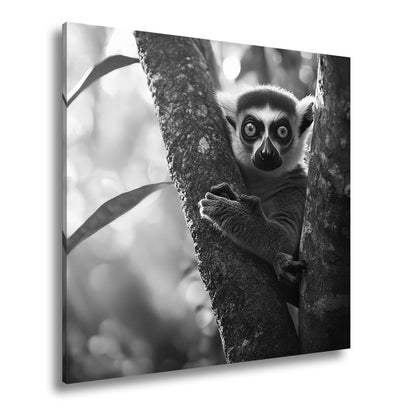 Leinwandbild Lemur mit großen Augen im warmen Dschungellicht - deyoli