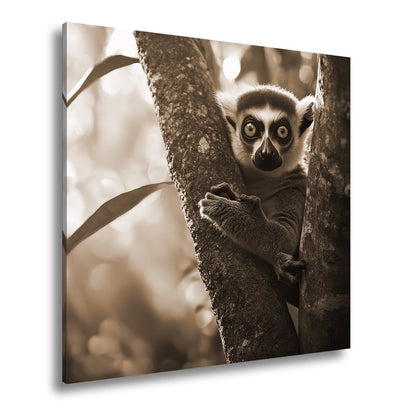 Leinwandbild Lemur mit großen Augen im warmen Dschungellicht - deyoli