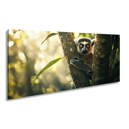 Leinwandbild Lemur mit großen Augen im warmen Dschungellicht - deyoli