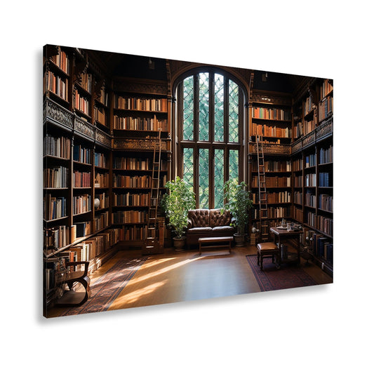 Leinwandbild Lesesaal XXL – Lichtdurchflutet mit hohen gotischen Fenstern - deyoli