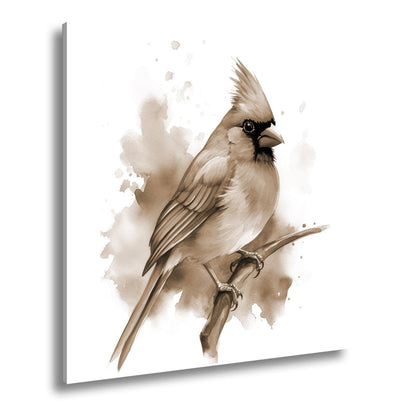 Leinwandbild Leuchtend roter Kardinal auf Ast in Aquarellstil - deyoli