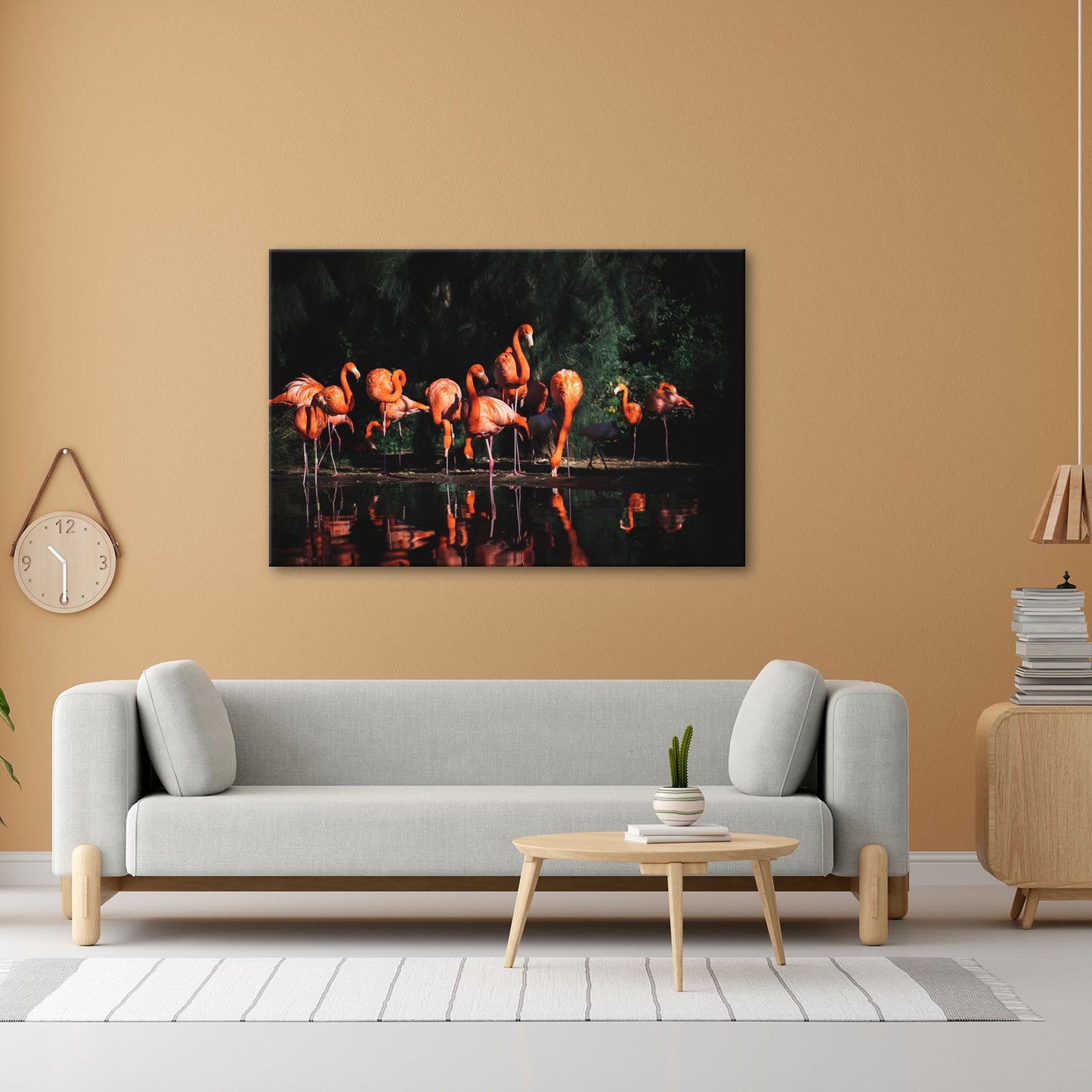 Leinwandbild Leuchtende Flamingos – Spiel aus Licht & Schatten XXL - deyoli