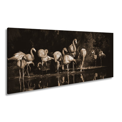 Leinwandbild Leuchtende Flamingos – Spiel aus Licht & Schatten XXL - deyoli