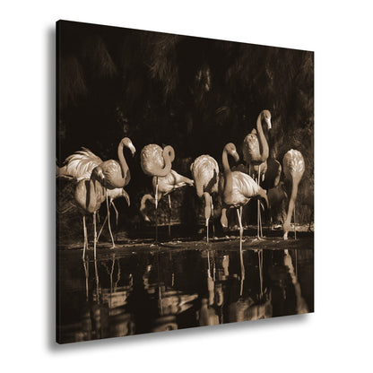 Leinwandbild Leuchtende Flamingos – Spiel aus Licht & Schatten XXL - deyoli