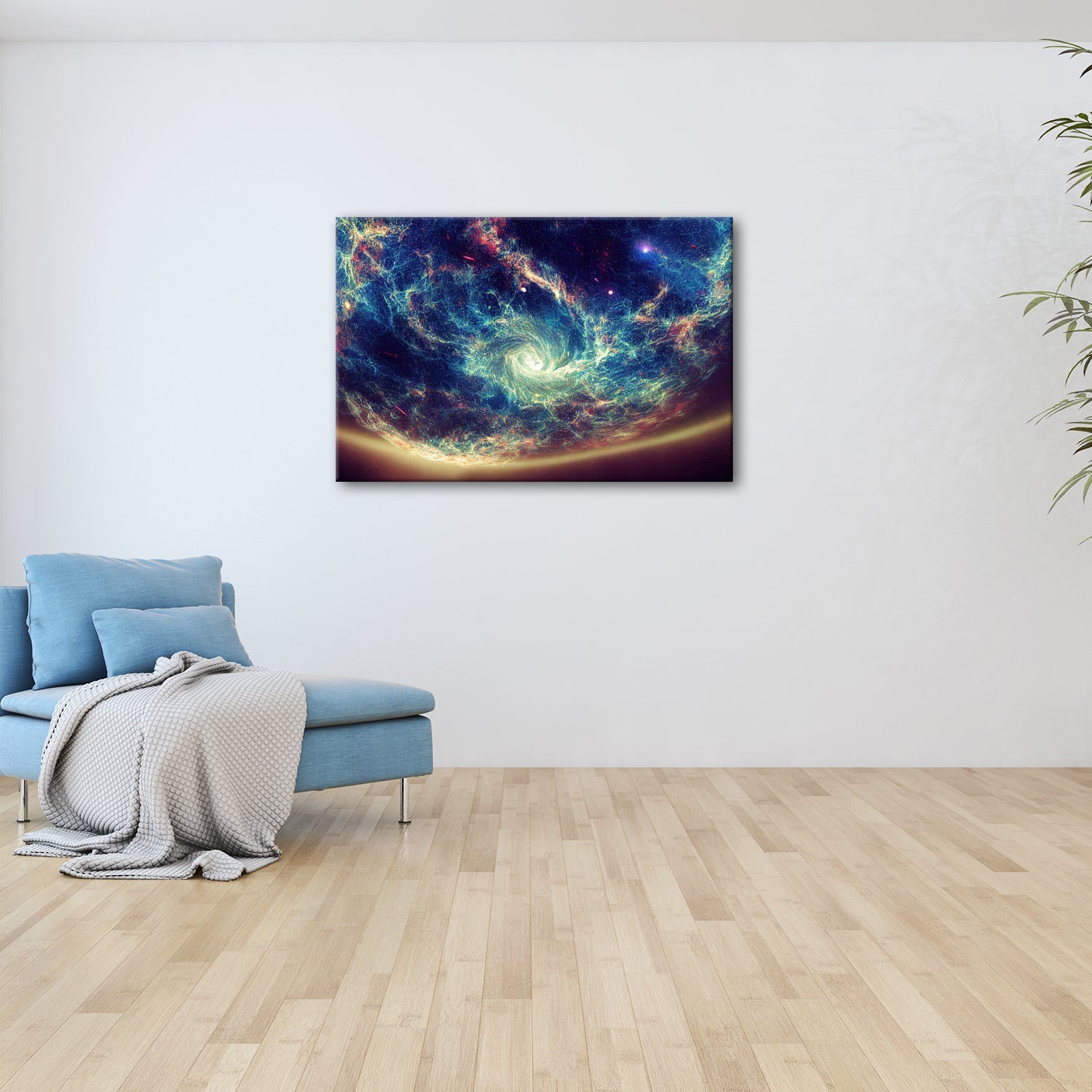 Leinwandbild Leuchtende Galaxie – Wirbelt durch das All XXL Wandbild - deyoli