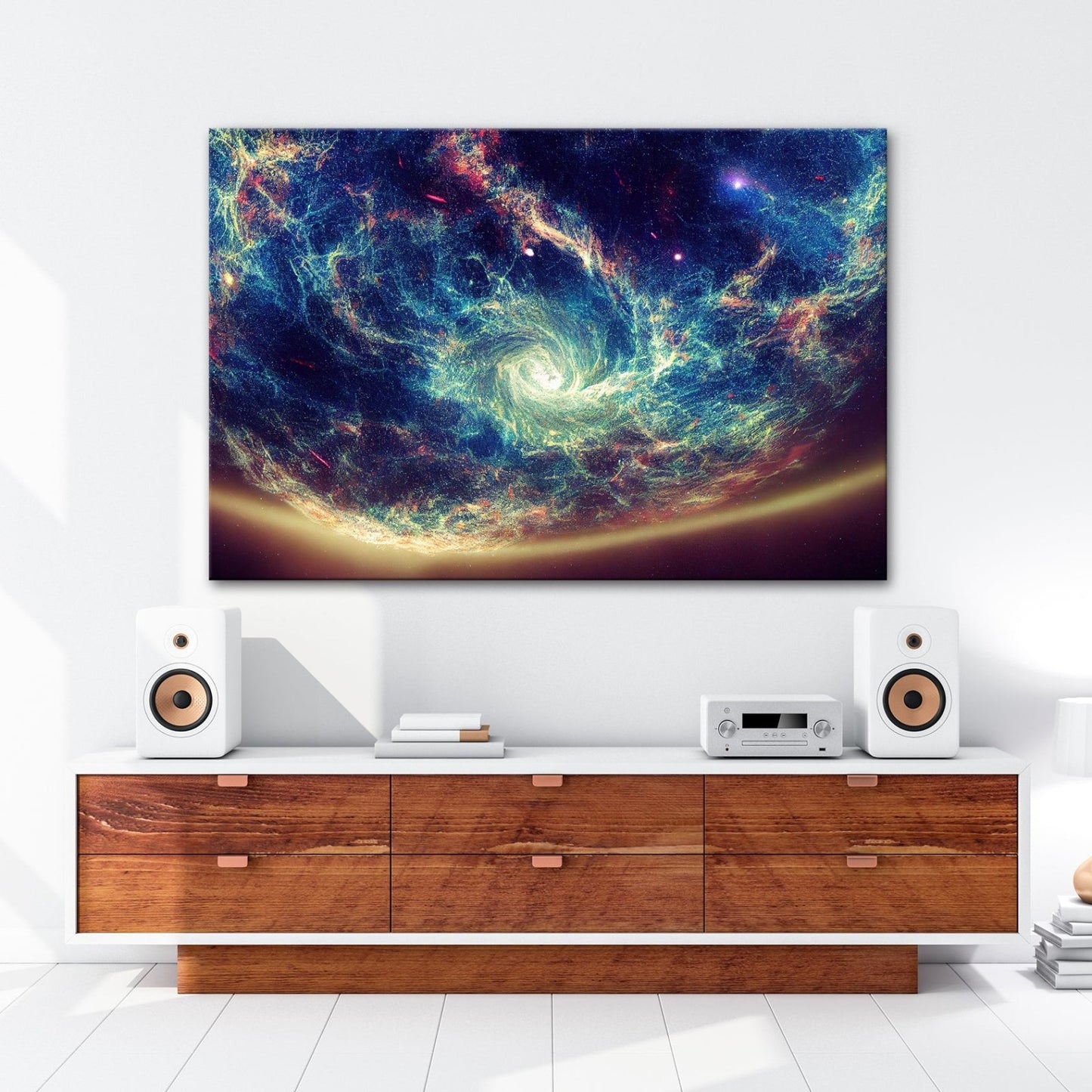 Leinwandbild Leuchtende Galaxie – Wirbelt durch das All XXL Wandbild - deyoli
