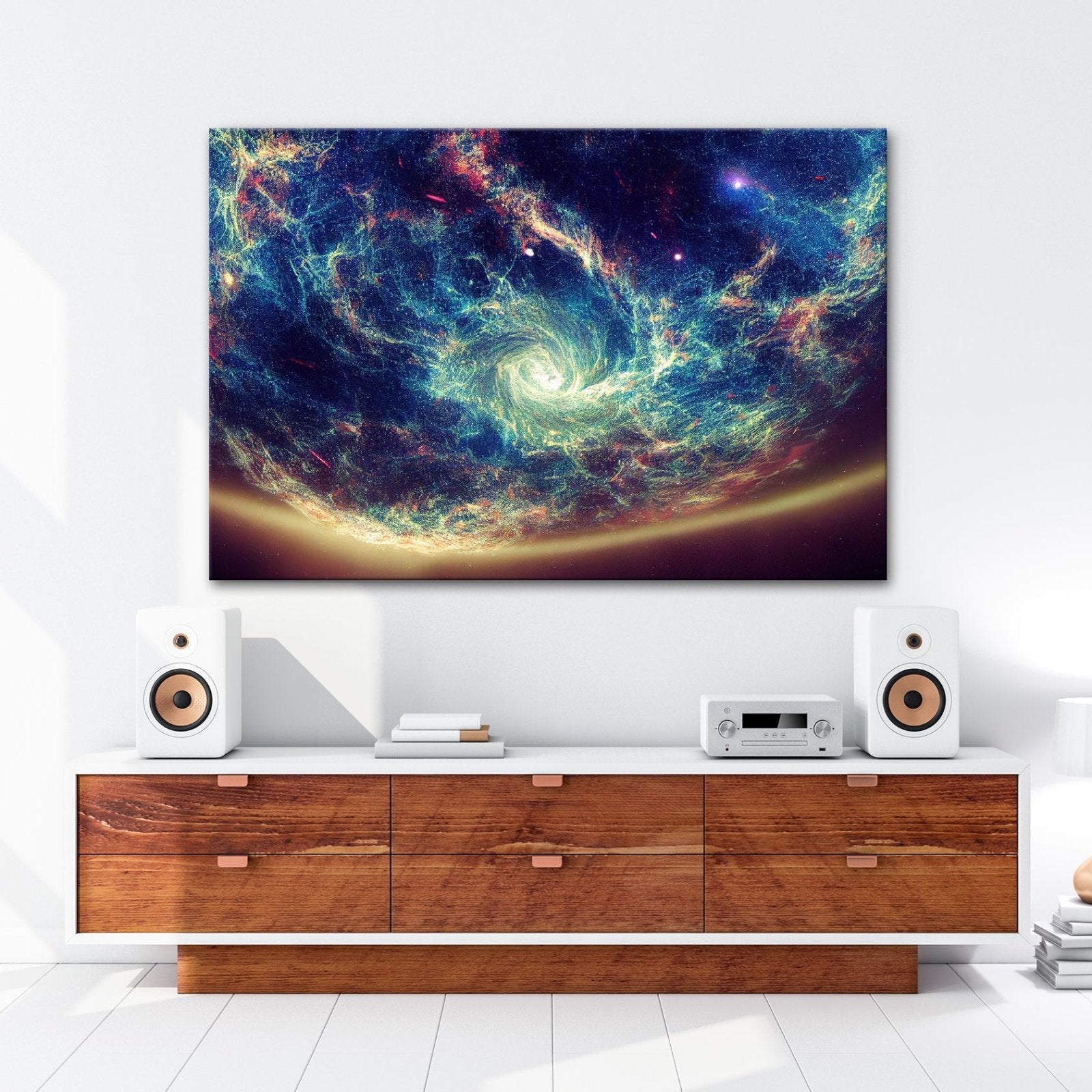 Leinwandbild Leuchtende Galaxie – Wirbelt durch das All XXL Wandbild - deyoli