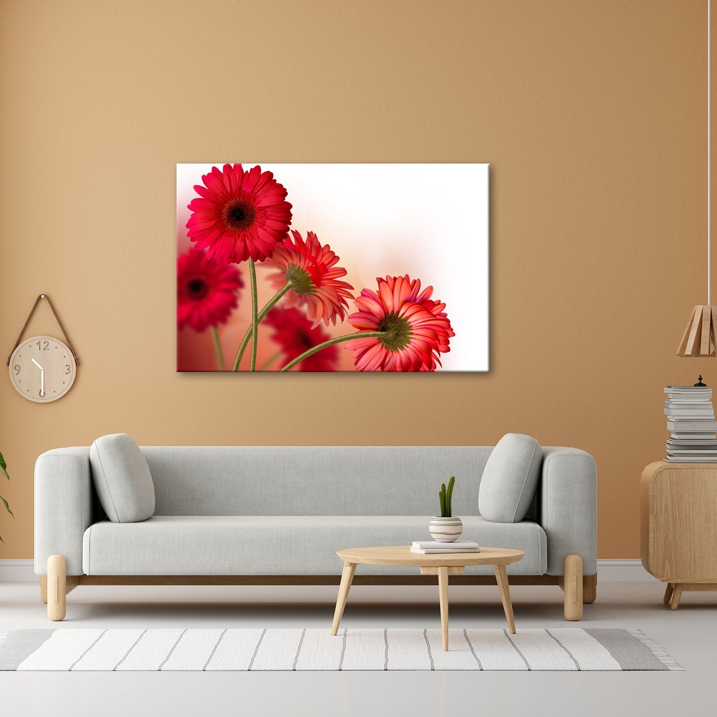 Leinwandbild Leuchtende Gerbera tanzen im warmen Licht des Morgens. - deyoli