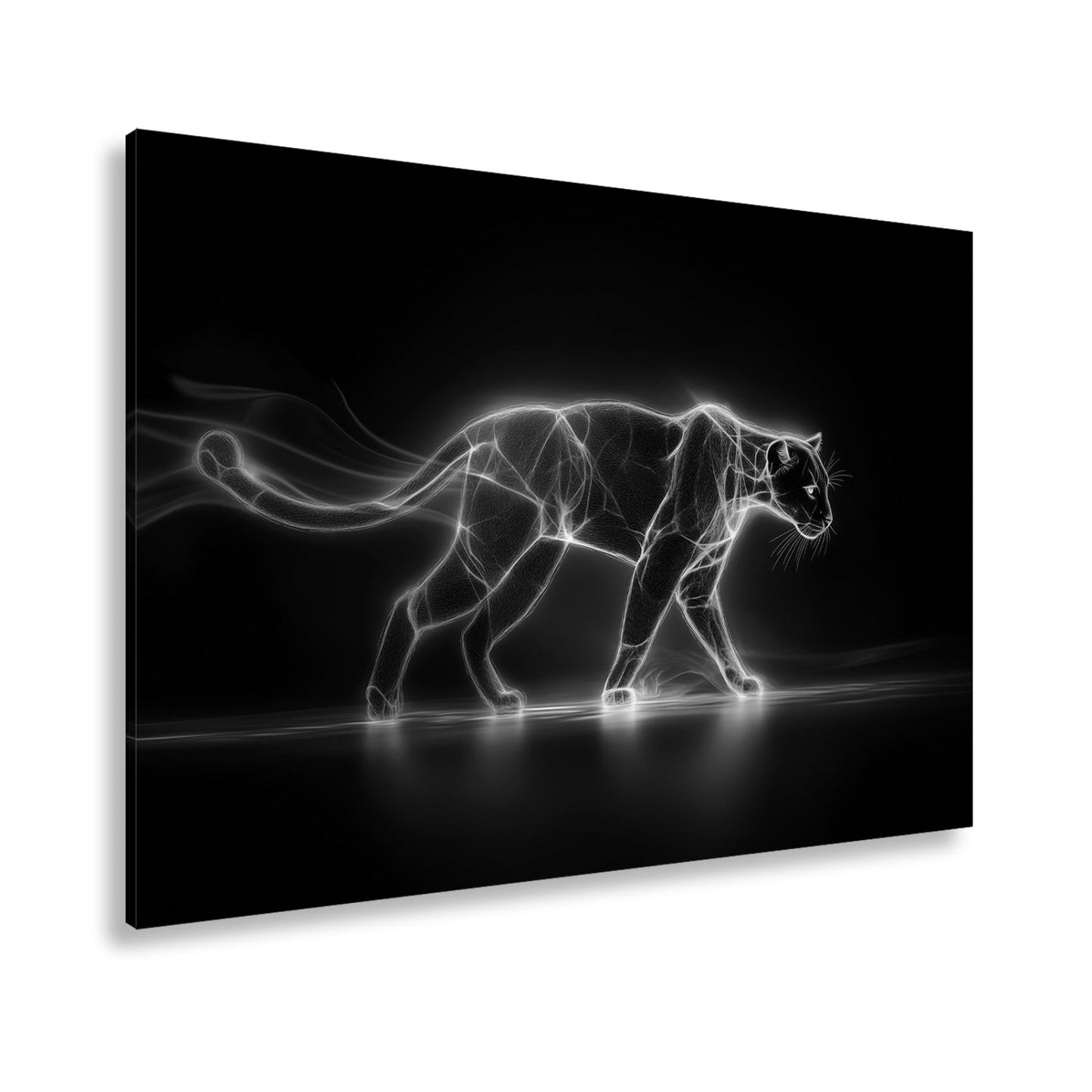 Leinwandbild Leuchtpanther durchquert die Dunkelheit in Neonenergie. - deyoli
