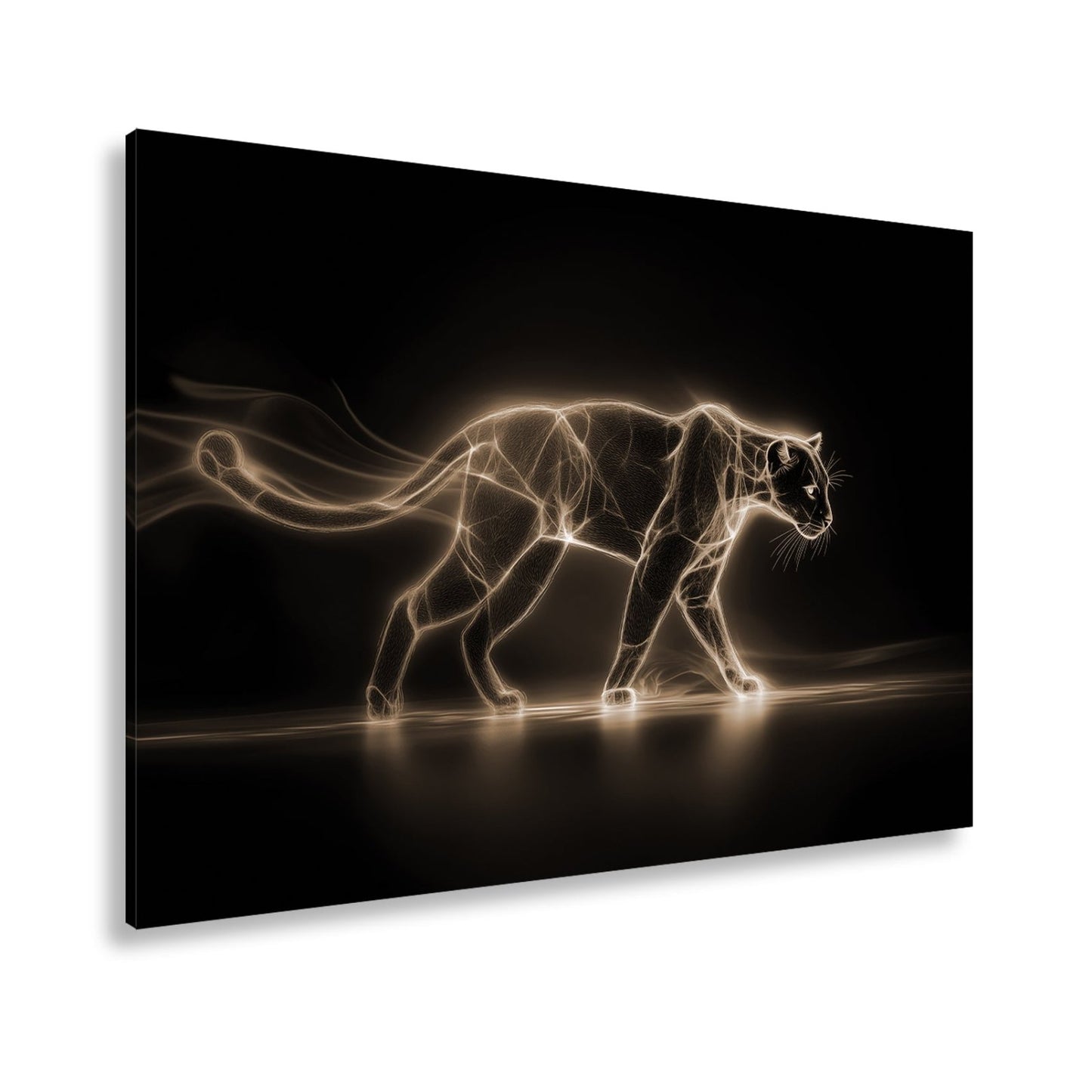 Leinwandbild Leuchtpanther durchquert die Dunkelheit in Neonenergie. - deyoli
