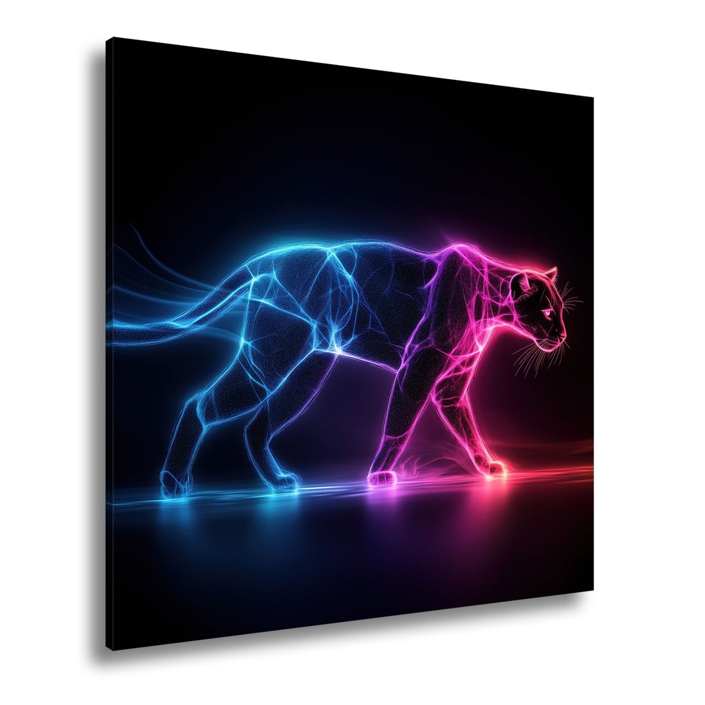 Leinwandbild Leuchtpanther durchquert die Dunkelheit in Neonenergie. - deyoli