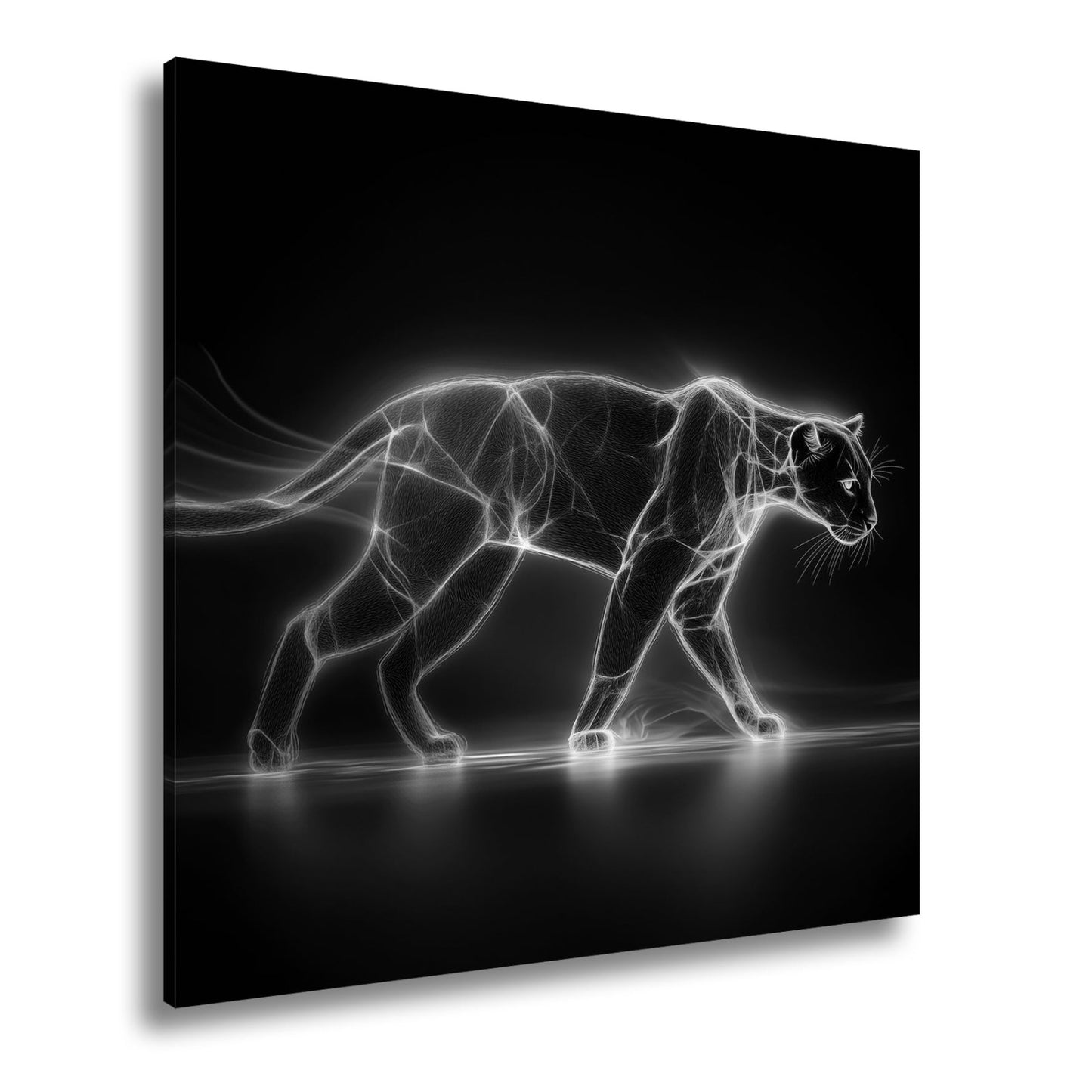 Leinwandbild Leuchtpanther durchquert die Dunkelheit in Neonenergie. - deyoli
