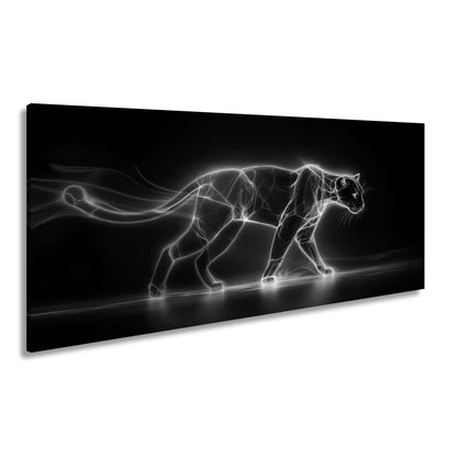 Leinwandbild Leuchtpanther durchquert die Dunkelheit in Neonenergie. - deyoli