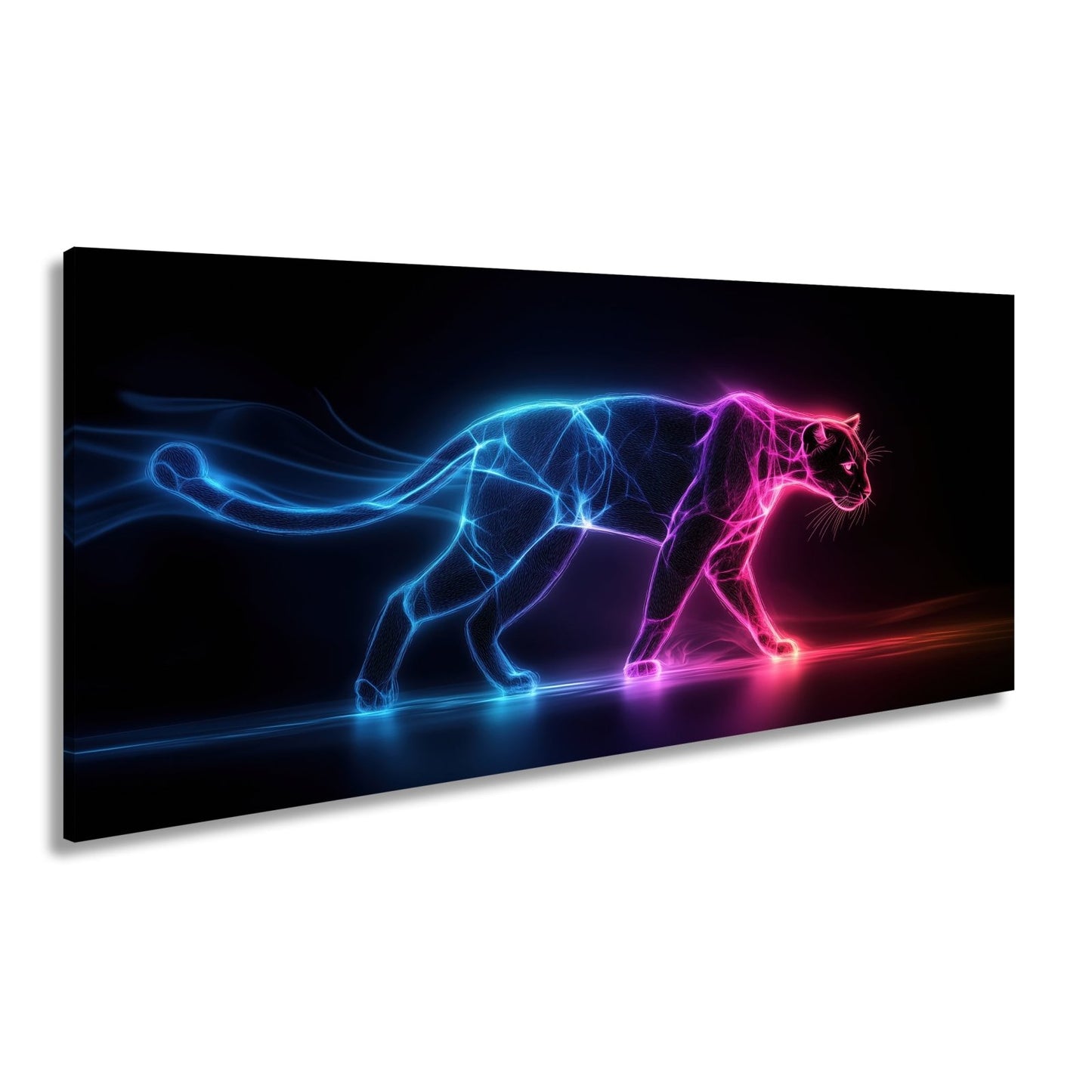 Leinwandbild Leuchtpanther durchquert die Dunkelheit in Neonenergie. - deyoli