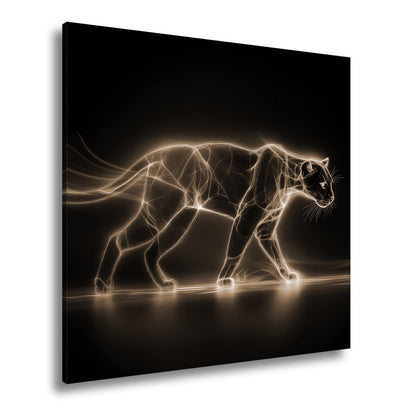 Leinwandbild Leuchtpanther durchquert die Dunkelheit in Neonenergie. - deyoli