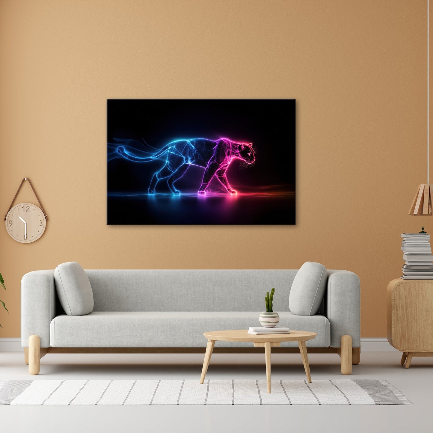 Leinwandbild Leuchtpanther durchquert die Dunkelheit in Neonenergie. - deyoli