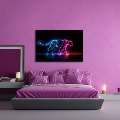 Leinwandbild Leuchtpanther durchquert die Dunkelheit in Neonenergie. - deyoli